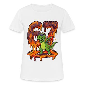 67 Dabbing T-Rex Dino Six Seven Meme Brainrot - Frauen T-Shirt atmungsaktiv - Weiß - Vorne - AI Model Female 172 dark (172cm)
