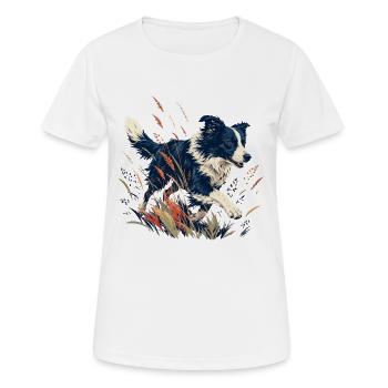 Hund auf der bunten Wiese - Frauen T-Shirt atmungsaktiv - Weiß - Vorne - AI Model Female 172 dark (172cm)