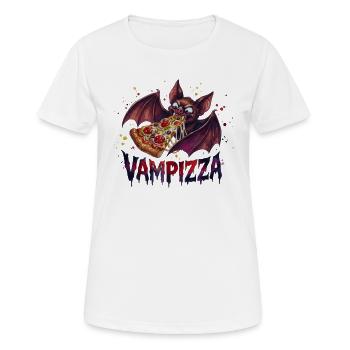 Vampizza: Vampir-Fledermaus Pizza Halloween Design - Frauen T-Shirt atmungsaktiv - Weiß - Vorne - AI Model Female 172 dark (172cm)