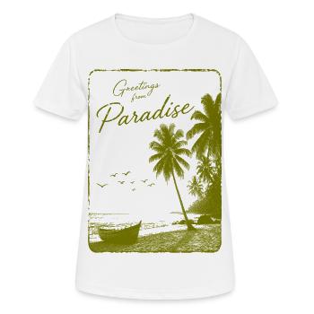 Grüße aus dem Paradies - Frauen T-Shirt atmungsaktiv - Weiß - Vorne - AI Model Female 172 dark (172cm)