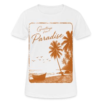 Grüße aus dem Paradies - Frauen T-Shirt atmungsaktiv - Weiß - Vorne - AI Model Female 172 dark (172cm)