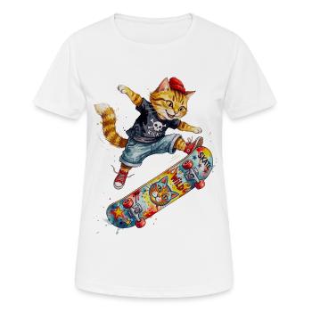 Cool Skating Cat Skateboard Watercolor Design - Frauen T-Shirt atmungsaktiv - Weiß - Vorne - AI Model Female 172 dark (172cm)