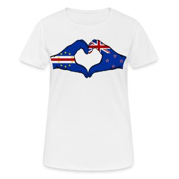 Kap Verde Neuseeland Flagge Hände Herzform  - Frauen T-Shirt atmungsaktiv - Weiß - Vorne - AI Model Female 172 dark (172cm)