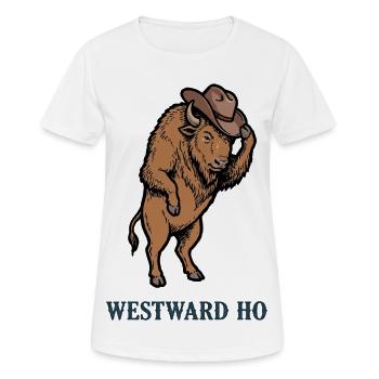 Westwärts gerichteter Bison mit Cowboyhut - Frauen T-Shirt atmungsaktiv - Weiß - Vorne - AI Model Female 172 dark (172cm)