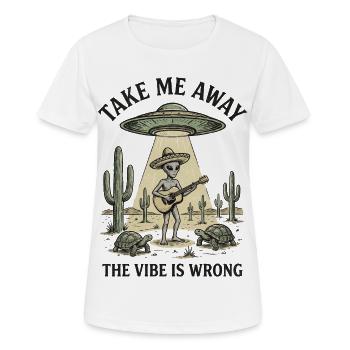 Alien-Gitarrist unter Wüsten-UFO - Frauen T-Shirt atmungsaktiv - Weiß - Vorne - AI Model Female 172 dark (172cm)