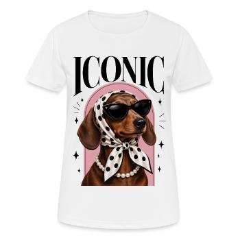 Dackel mit Sonnenbrille, Kopftuch & Perlenkette - Frauen T-Shirt atmungsaktiv - Weiß - Vorne - AI Model Female 172 dark (172cm)