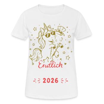 Einhorn Schulkind 2026 Erstschultag - Frauen T-Shirt atmungsaktiv - Weiß - Vorne - AI Model Female 172 dark (172cm)