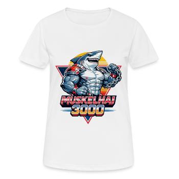 Muscle Shark 3000 – Retro 80s Shark - Women's Breathable T-Shirt - white - Front - AI Model Female 172 dark (172cm)
