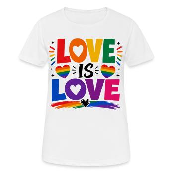 Love Is Love LGBTQ Statement Regenbogen Motiv CSD - Frauen T-Shirt atmungsaktiv - Weiß - Vorne - AI Model Female 172 dark (172cm)