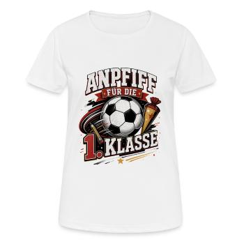 Anpfiff für die 1. Klasse. Einschulung Fußball - Frauen T-Shirt atmungsaktiv - Weiß - Vorne - AI Model Female 172 dark (172cm)