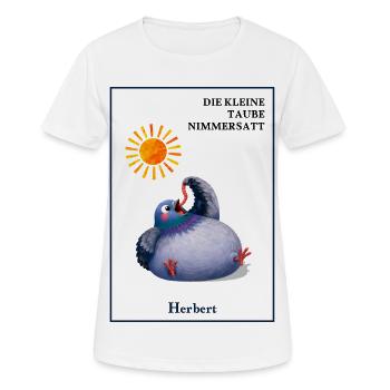 DIE KLEINE TAUBE NIMMERSATT - Herbert - mit Wurm - Frauen T-Shirt atmungsaktiv - Weiß - Vorne - AI Model Female 172 dark (172cm)
