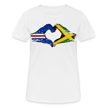 Kap Verde Jamaika Flagge Hände Herzform used - Frauen T-Shirt atmungsaktiv - Weiß - Vorne - AI Model Female 172 dark (172cm)