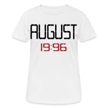 August 1996 - 30. Geburtstag - Frauen T-Shirt atmungsaktiv - Weiß - Vorne - AI Model Female 172 dark (172cm)