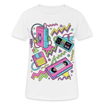 80er 90er Retro Technik Nostalgie Gamer - Frauen T-Shirt atmungsaktiv - Weiß - Vorne - AI Model Female 172 dark (172cm)
