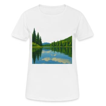 Forest reflections on a peaceful lake - Women's Breathable T-Shirt - white - Front - AI Model Female 172 dark (172cm)