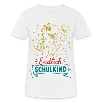 Endlich Schulkind Dino mit Blume - Frauen T-Shirt atmungsaktiv - Weiß - Vorne - AI Model Female 172 dark (172cm)