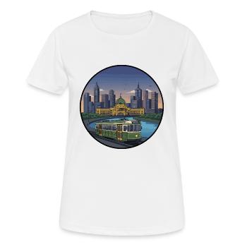 La silhouette de la ville de Melbourne avec autocollant de tramway vintage - T-shirt respirant Femme - blanc - Devant - AI Model Female 172 dark (172cm)