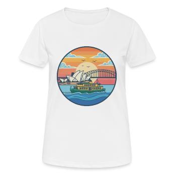 Aufkleber des Sydney Opernhauses und der Hafenbrücke - Frauen T-Shirt atmungsaktiv - Weiß - Vorne - AI Model Female 172 dark (172cm)