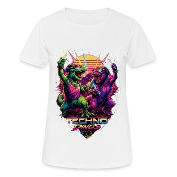 Techno Dinos – Bass aus der Urzeit - Frauen T-Shirt atmungsaktiv - Weiß - Vorne - AI Model Female 172 dark (172cm)