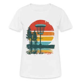Disc Golf Putter Basket Retro Vintage Sunset - Women's Breathable T-Shirt - white - Front - AI Model Female 172 dark (172cm)