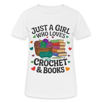 Mädchen und Frau die Häkeln und Bücher liebt - Frauen T-Shirt atmungsaktiv - Weiß - Vorne - AI Model Female 172 dark (172cm)