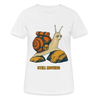 Still Moving – Schnecke Wandern & Outdoor Humor - Frauen T-Shirt atmungsaktiv - Weiß - Vorne - AI Model Female 172 dark (172cm)