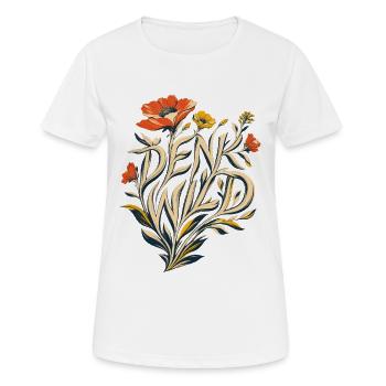 Think Wild – Art de polices de coquelicots botaniques - T-shirt respirant Femme - blanc - Devant - AI Model Female 172 dark (172cm)