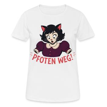 Pfoten Weg! – Katzen Frau Party Statement - Frauen T-Shirt atmungsaktiv - Weiß - Vorne - AI Model Female 172 dark (172cm)