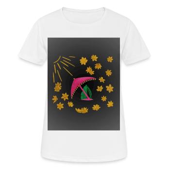 Goldene Blüten unter pinkem Strandschirm  - Frauen T-Shirt atmungsaktiv - Weiß - Vorne - AI Model Female 172 dark (172cm)