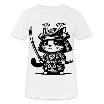 Samurai-Katze – Originalgeschenk - Frauen T-Shirt atmungsaktiv - Weiß - Vorne - AI Model Female 172 dark (172cm)
