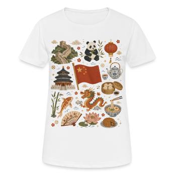 China | Mauer, Panda & Teekultur - Frauen T-Shirt atmungsaktiv - Weiß - Vorne - AI Model Female 172 dark (172cm)