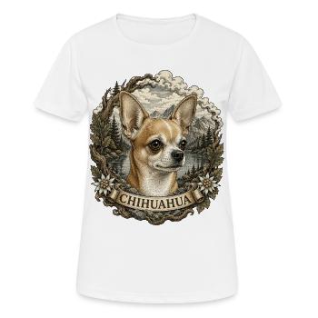 Chihuahua im Vintage Stil mit Berglandschaft - Frauen T-Shirt atmungsaktiv - Weiß - Vorne - AI Model Female 172 dark (172cm)