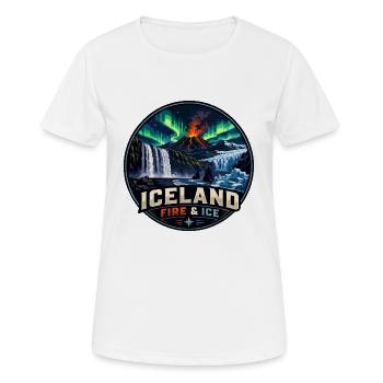 Logo du badge de voyage vintage Iceland Fire et Icee - T-shirt respirant Femme - blanc - Devant - AI Model Female 172 dark (172cm)
