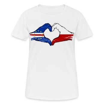 Drapeau du drapeau de la Pologne du Cap-Vert en forme de cœur utilisé - T-shirt respirant Femme - blanc - Devant - AI Model Female 172 dark (172cm)