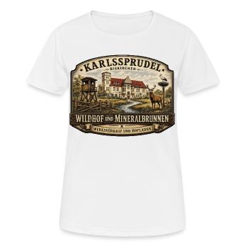 Karlssprudel Wildhof und Mineralbrunnen - Frauen T-Shirt atmungsaktiv - Weiß - Vorne - AI Model Female 172 dark (172cm)