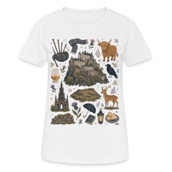 Edinburgh | Highlands, Whisky & Burgen - Frauen T-Shirt atmungsaktiv - Weiß - Vorne - AI Model Female 172 dark (172cm)