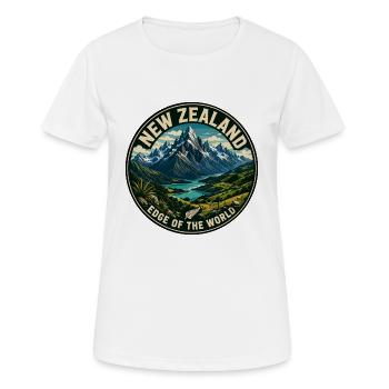 Neuseeländisches Edge of the World Vintage-Abzeichen - Frauen T-Shirt atmungsaktiv - Weiß - Vorne - AI Model Female 172 dark (172cm)