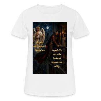 Respecting Boundaries – Husband Back Earlier – EN - Women's Breathable T-Shirt - white - Front - AI Model Female 172 dark (172cm)
