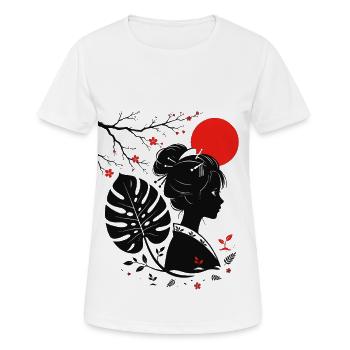 Geisha Eco Monstera – Sakura Anime Girl Sun Ro - Frauen T-Shirt atmungsaktiv - Weiß - Vorne - AI Model Female 172 dark (172cm)