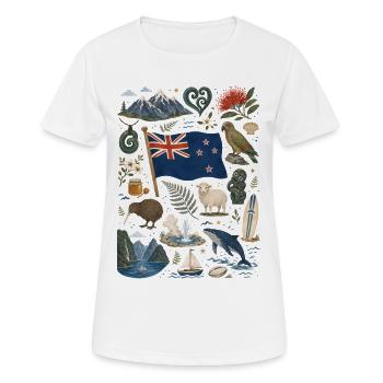 New Zealand | Kiwi, Fjords & Adventure - Women's Breathable T-Shirt - white - Front - AI Model Female 172 dark (172cm)