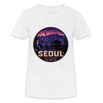 Seoul City of Soul Korea Vintage Travel Badge - Women's Breathable T-Shirt - white - Front - AI Model Female 172 dark (172cm)