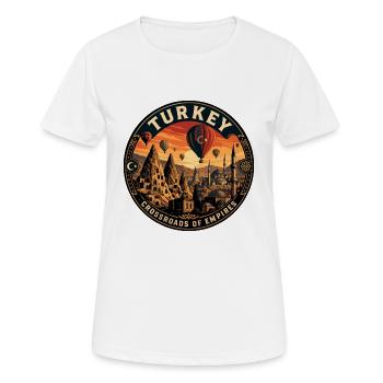 Turkey Cappadocia Balloons Vintage Travel Badge - Women's Breathable T-Shirt - white - Front - AI Model Female 172 dark (172cm)