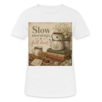 Décoration de thé au café pour l’affiche de cœur lent des matins lents - T-shirt respirant Femme - blanc - Devant - AI Model Female 172 dark (172cm)