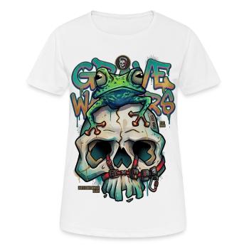 Grave Walkers Frog Skull Graffiti Streetwear Art - Women's Breathable T-Shirt - white - Front - AI Model Female 172 dark (172cm)