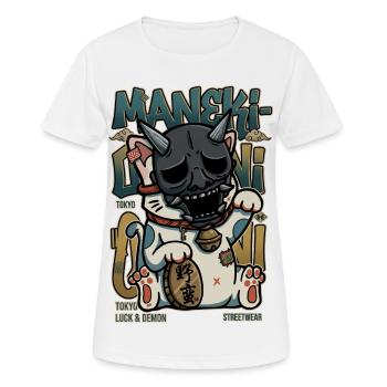 Maneki Oni Japanese Cat Streetwear Art Anime Kawai - Women's Breathable T-Shirt - white - Front - AI Model Female 172 dark (172cm)