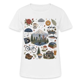 Portland, Oregon Coffee, Nature & Roses - Women's Breathable T-Shirt - white - Front - AI Model Female 172 dark (172cm)