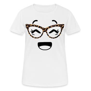 Cute Face In Kawaii Style With Leopard Goggles - Women's Breathable T-Shirt - white - Front - AI Model Female 172 dark (172cm)