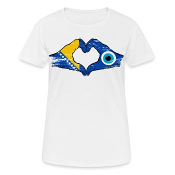 Drapeau de Bosnie, Nazar mains, forme de cœur, utilisé - T-shirt respirant Femme - blanc - Devant - AI Model Female 172 dark (172cm)
