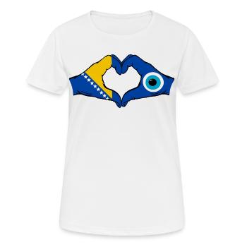 Bosnia Nazar Flag Hands Heart Shape - Women's Breathable T-Shirt - white - Front - AI Model Female 172 dark (172cm)