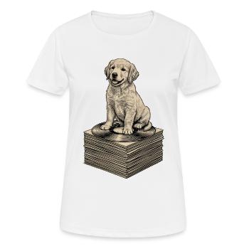 Funny Dog Sitting on Retro Music Records - Women's Breathable T-Shirt - white - Front - AI Model Female 172 dark (172cm)